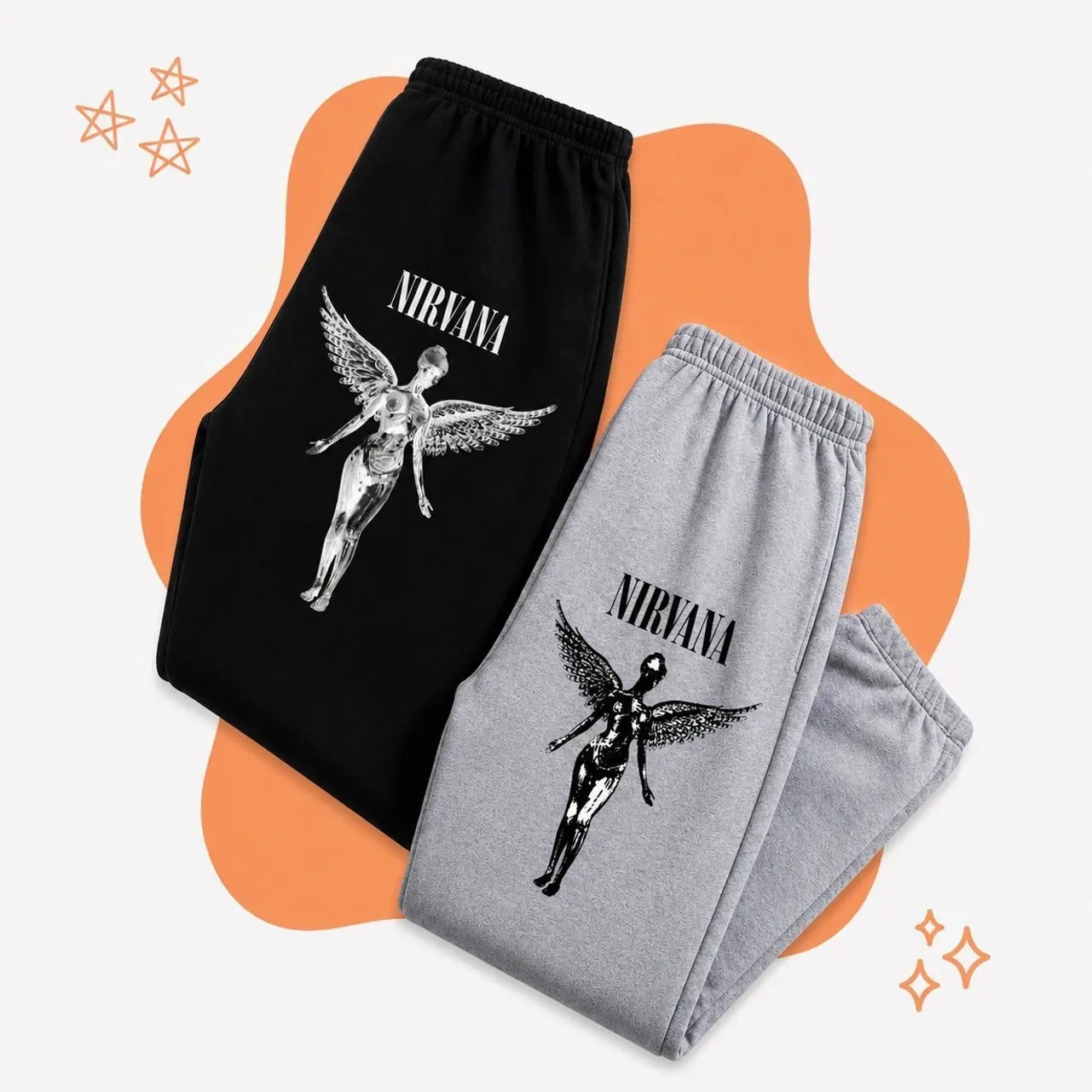 Vintage Nirvana-Inspired Graphic Sweatpants, Retro Cotton Joggers, Unisex Casual Lounge Pants, Everyday Streetwear