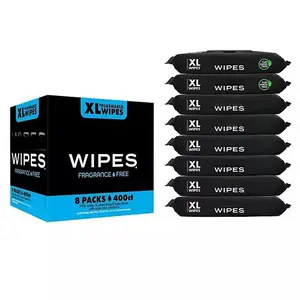 XL Flushable Wipes - 8ct Fragrance-Free 400 Wipes for Personal Hygiene, Travel, and Home Use Napkin Toilet Disposable
