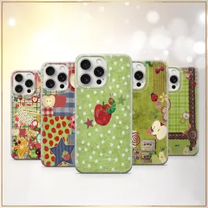 [MAGSAFE AVAILABLE] Apple Twee Phone Case Cottagecore Farmhouse Cover Retro Patchwork Green Vintage Apples & Ladybugs For iPhone X, 11, 12, 13, 14, 15, 16 Series & Galaxy Series – check our available sizes, Protection Cover