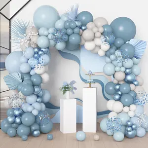 Amandir 173Pcs Dusty Blue Balloon Arch Garland Kit, Baby Light Dusty Blue White Sand Metallic Blue Confetti Balloons for Boy Baby Shower Gender Reveal Wedding Birthday Party Decorations Supplies
