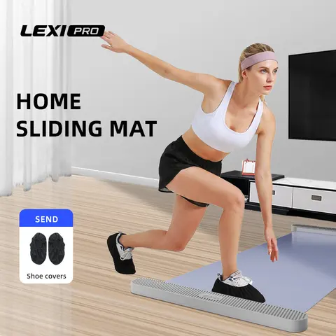 LEXIPRO Home Silent Glide Training Mat - PU Surface V-Shape Sliding Mat for Ski & Side Slide Workouts, Includes Shoe Covers, Fitness Exercise Accessories, Training Mats