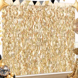 Shiny Champagne Gold Wave Tinsel Foil Fringe Curtains 3.3x6.6ft Metallic Streamer Backdrop Wall Curtains for Party Decorations Birthday Wedding Graduation 2 Packs