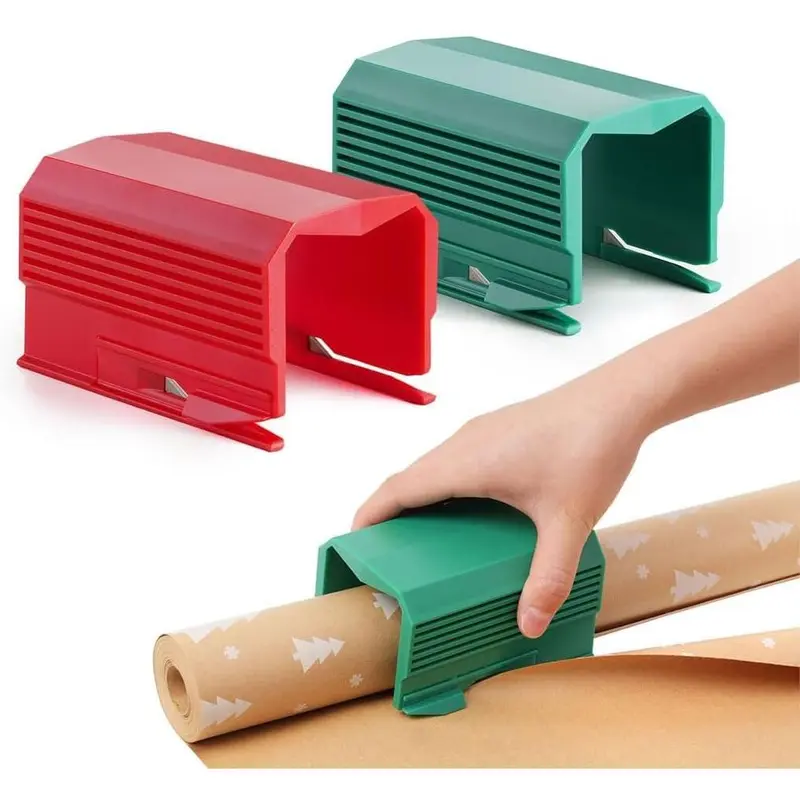 2PC Wrapping Paper Cutter Christmas Paper Roll Cutters Paper Cutter Slider Tool Set Christmas Gift Packing Wrapping Cutting Supplies for Crafting Birthday Gifts Wrap Rolls (1PC RED & 1PC Green)