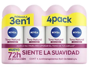 NIVEA Tono Natural 4 pack All Day Protection Antiperspirant Roll On Alcohol Free Body Care Deodorant Unisex Comfort Natural Effect Vitamin