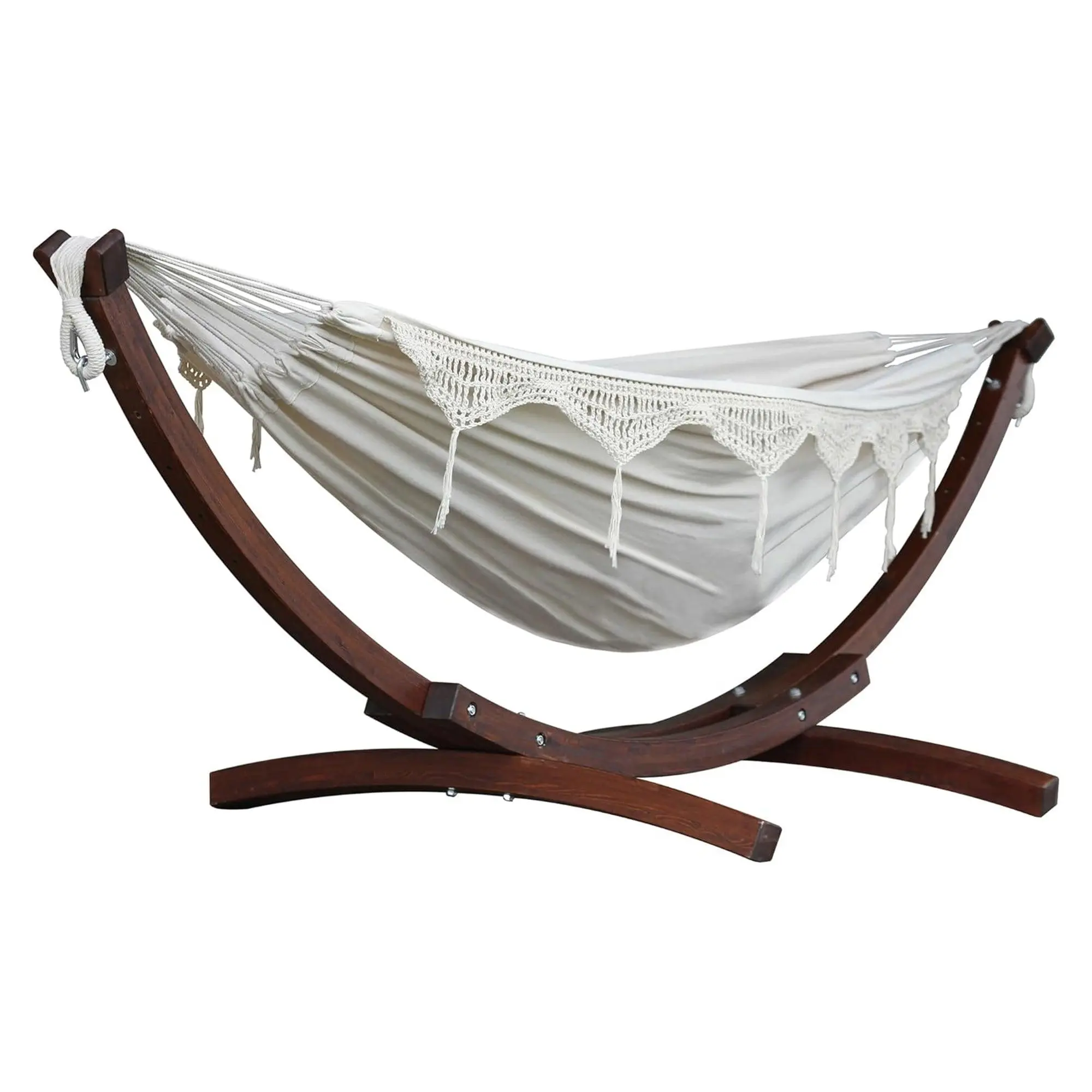 Vivere Double Cotton Hammock, Comfortable Daybed with Wood Frame, 8', Natural