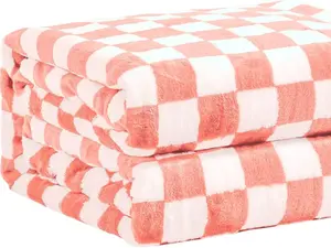 FY FIBER HOUSE Checkered Flannel Fleece Throw Blanket Soft Cozy Checkerboard Grid Print Chessboard Gingham Pattern Blankets for Bed Couch Sofa, 60"x80", Pink