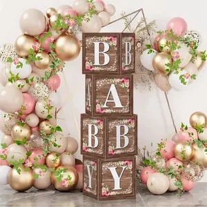 4pcs/set Baby Letter Boxes For Baby Shower Decorations, BABY Letters Design, Gender Reveal Gift Box Birthday Party Decoration, Baby Shower Decorations