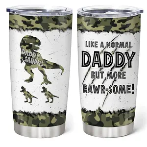 Daddysaurus ‘Rawr-some’ Father's Day Tumbler 20oz, Funny Dinosaur T-Rex Camo Design, BPA-Free, Reusable & Stylish Beverage - Drinkware Flasks Bottled