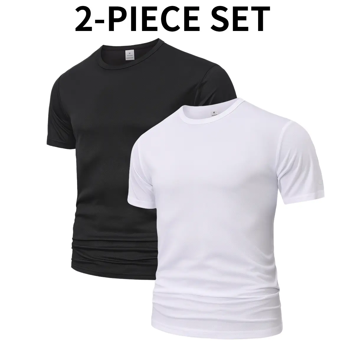 2PCS Men’s Quick-Dry Moisture-Wicking Sports Shirts – Crew-neck T-shirts made from waterproof polyester fabric, non-see-through sports and casual tops, multicolor set suitable for fitness, training, and casual wear – Durable and comfortable