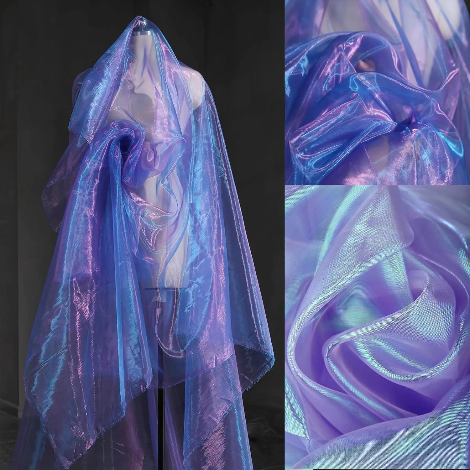 3.3 Yard Magic Purple Organza Fabric with Holographic Iridescent Effect, 59-inch Wide,  for , Wedding, DIY Projects, Dress Costumes, Photography, and Venue Decoration