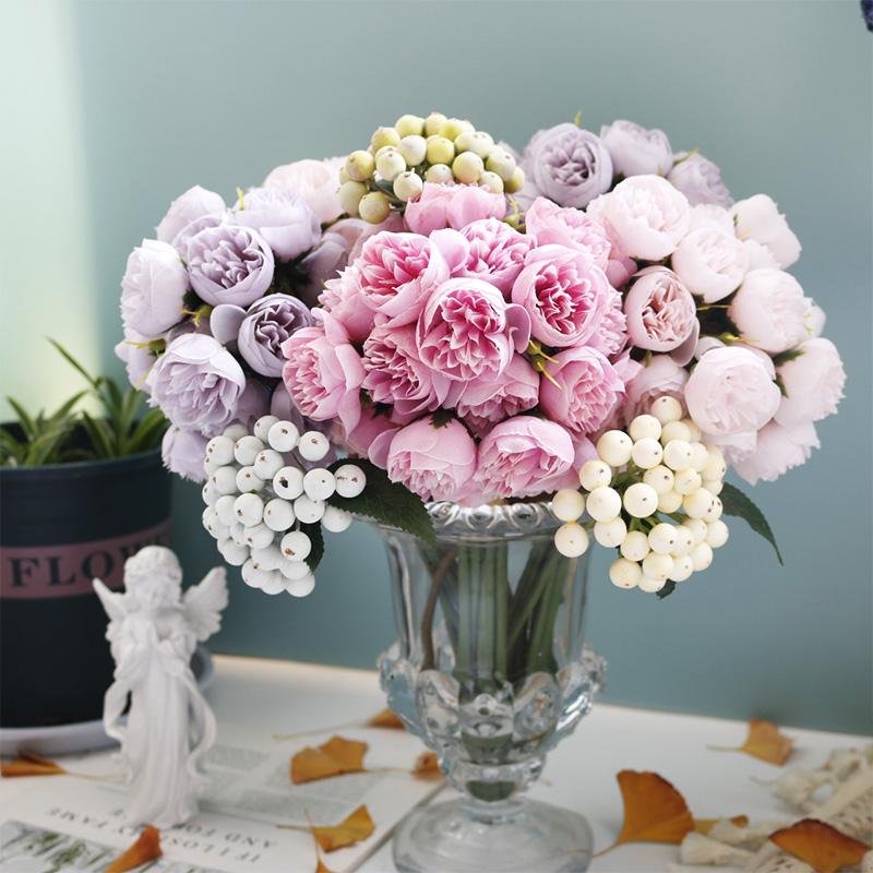 27 Heads Artificial Rose Peony Flowers Bridal Bouquet for Home Party Table DIY Decor Fake Flowers Wedding Decoration Flowers