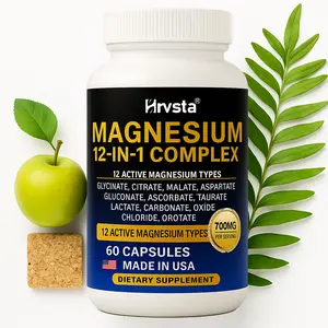12-in-1 Magnesium Complex 700 mg, Supplemented with Glycinate, Citrate, Malate, Oxide, Taurate, Aspartate, Orotate, Vegetarian Capsules for Muscle, Heart and Relaxation Support