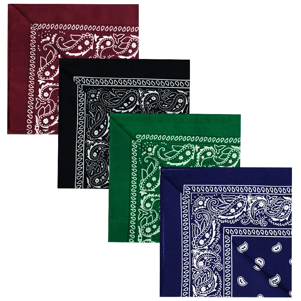 4 Pack 100%  polyester Bandanas 22x22 inches - Multi-Purpose Square Scarfs for Men & Women, Headbands, Face Cover