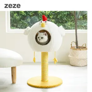 ZEZE Cat House with Scratching Pole - Comfortable Design for Cats, Ideal for Indoor Use