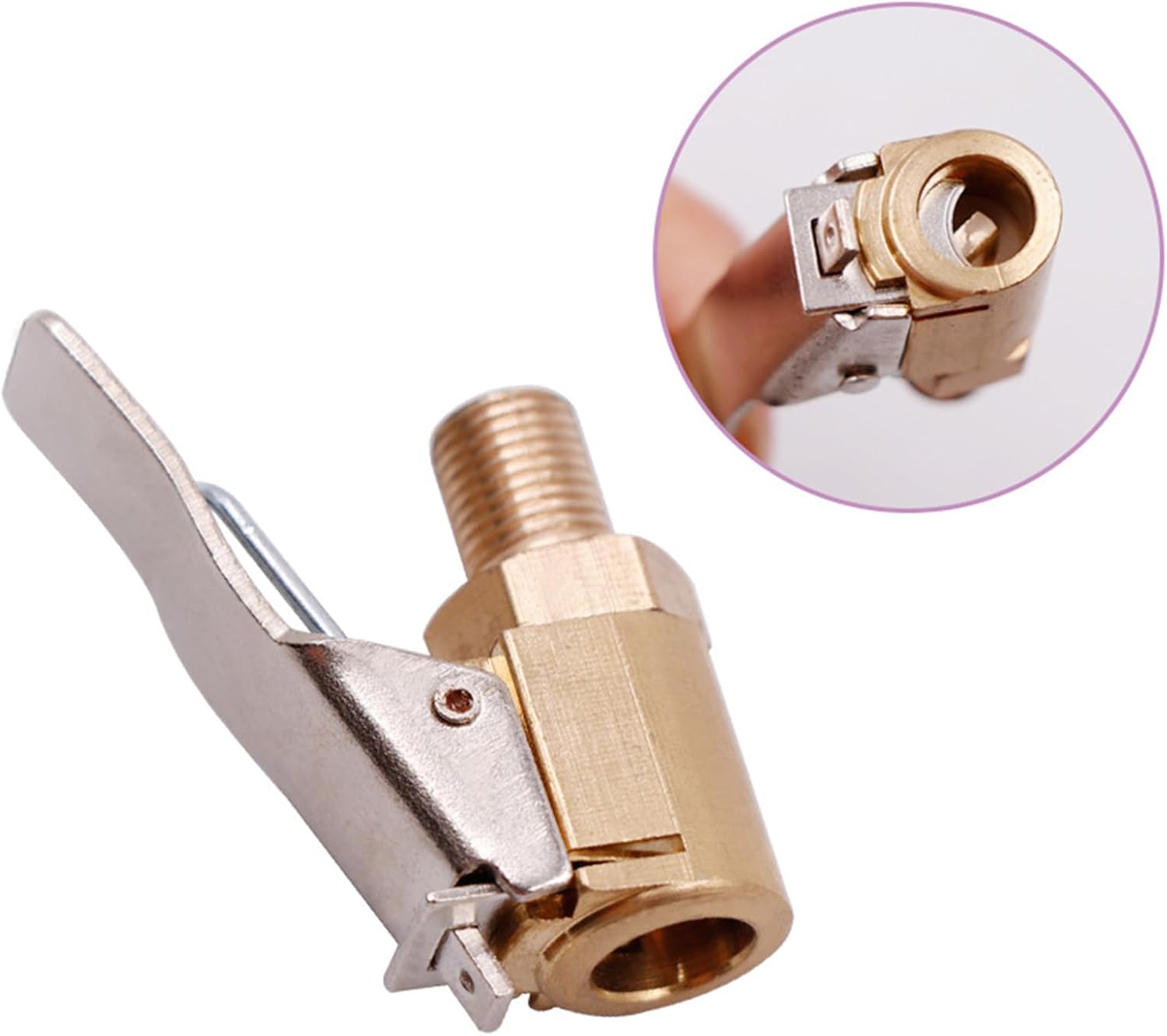 Car Tire Air Chuck Inflator Connector Dual Clip-on Adapter, 2 Pack Brass 8mm Tyre Wheel Inflatable Tool