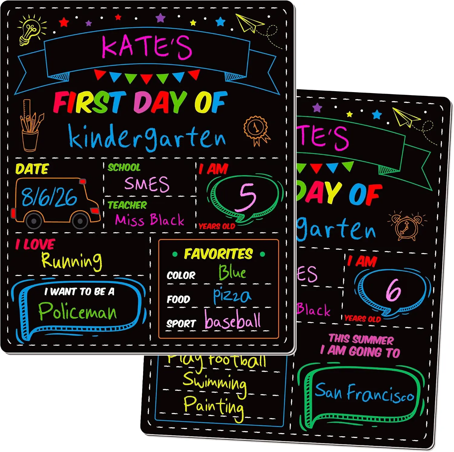 First and Last Day of School Board, Paper Back to Class Chalkboard for Kids |   10 X 12 IN Double Sided First Day of School Board, Blank Writing School Sign, Kindergarten Pre-School Memories and Milestones