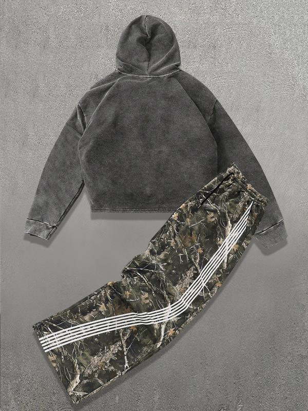 Two-Piece Set Men's Camo Print Sweatshirt & Sweatpants Set, Regular Fit Casual Long Sleeve Pullover & Jogger Pants, Men's Two-piece Outfits for Daily Wear