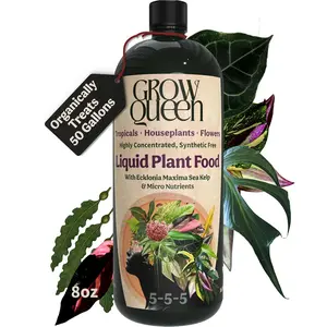 Organic Liquid Indoor Plant Food, Houseplant, Tropical & All-Purpose Indoor Plant Fertilizer, Organic Liquid Fertilizer 5-5-5 with Sea Kelp, 8oz Treats 50 Gallons