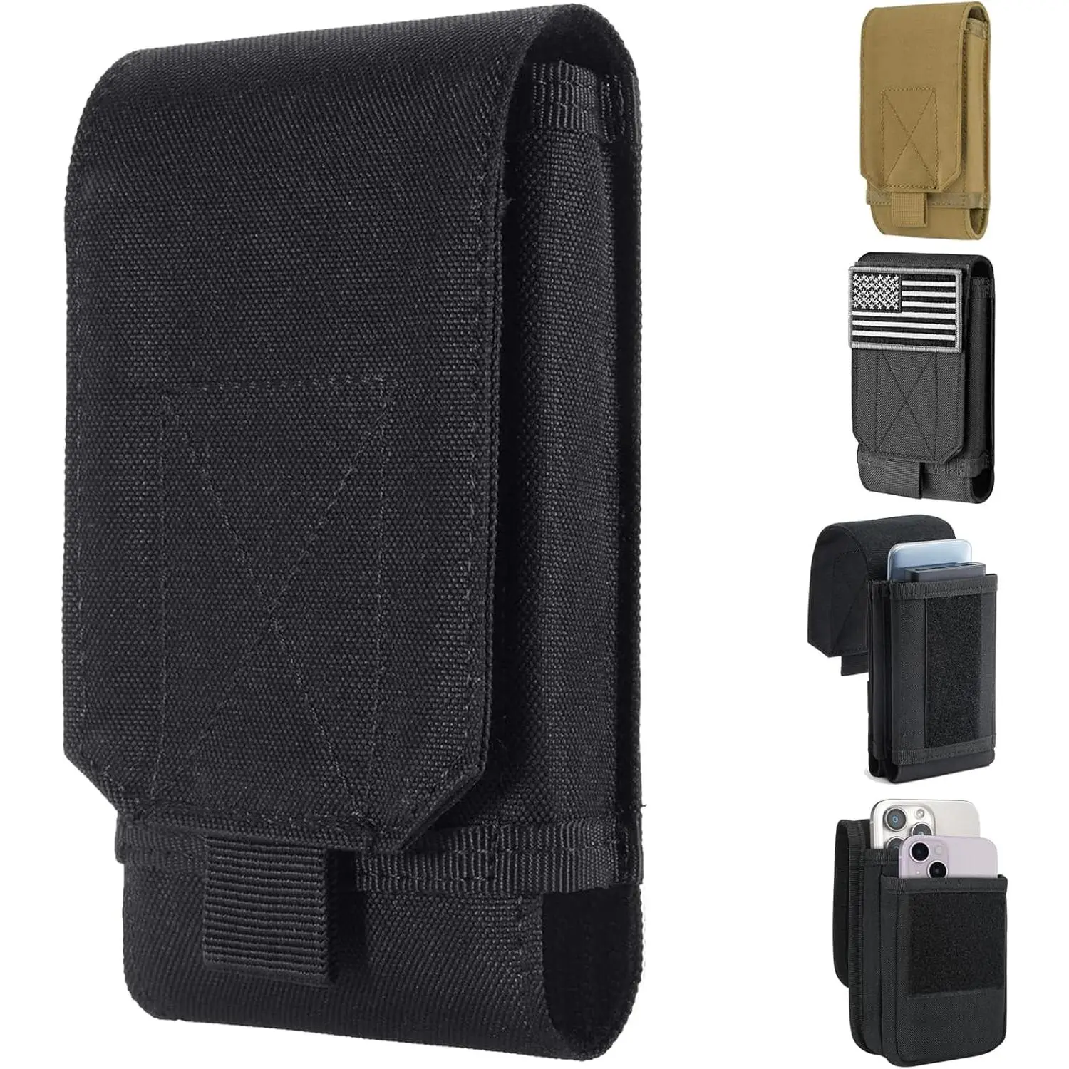 Black Army Camo Molle Bag for Mobile Phone, Belt Pouch Holster Cover Case for  17 Pro Max/ 16 Pro Max/ 15 Pro Max/ 14 13 12 Pro Max/ 16 15 14 Plus
