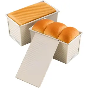 1Lb White Pullman Loaf Pan with Lid, Gluten Free Bread Pan, Sandwich Bread Loaf Pan, Pull Bread Pan, Carbon Steel Non-Stick Corrugated Bakeware, Toast Box Mold with Cover for Professional Baking