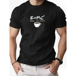Men'S Physics-Themed T-Shirt with E=MC² and Coffee Cup Graphic |   Lightweight, Breathable, Round Neck, Short Sleeve, Casual and Athletic Top for Gym, Training, Running, Summer Outings - Machine Washable, Regular Fit, Science Themed Apparel