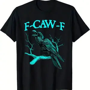 Funny Turquoise Crow Bird Pun Graphic Cotton T-Shirt For Men, Halloween Casual Outfit