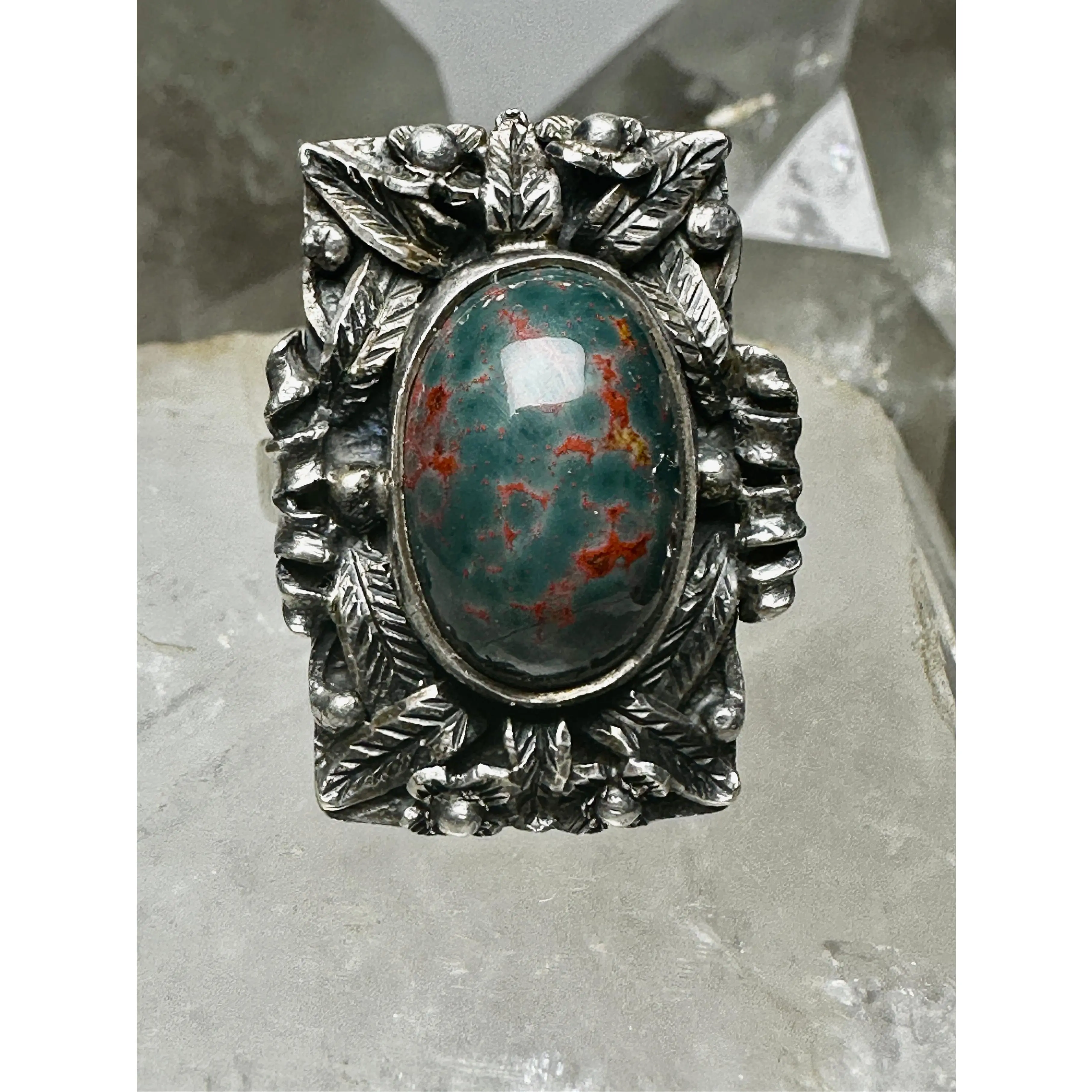 Bloodstone ring  size 9.50 sterling silver biker women girls