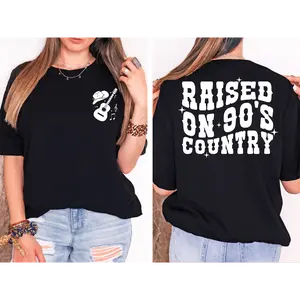 Graphic T-shirt, Raised on 90s Country, Retro Country Concert Tee, Casual Fit for Women, Summer Trend