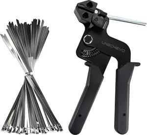 Stainless Steel Zip Tie Tool Kit – Metal Zip Tie Gun with 100PCS 11.7" Cable Ties for Outdoor, Fence, Exhaust & Heavy Duty Use