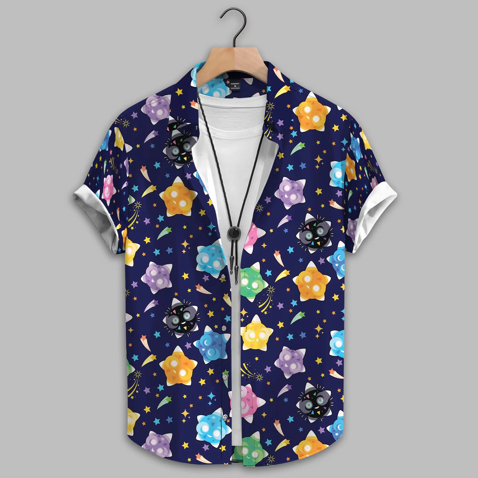 Minior Inspired Hawaiian Shirt, Cute Cosmic Anime Aloha Shirt, Kawaii Space Beach Shirt, Summer Vacation Cosplay Outfit For Fans