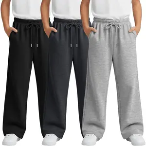 3 Pack Boy’s Baggy Sweatpants Athletic Wide Leg Joggers Elastic Waist Track Pants Open Bottom Pants with Pockets