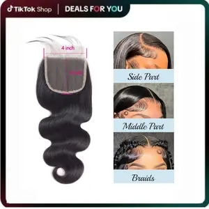 Transparent HD Lace Closure Body Wave Invisible Ultra-thin 4x4 Closure Brazilian Raw Virgin Human Hair Pre Plucked Natural Black (4x4 Lace Closure, 10 Inch)