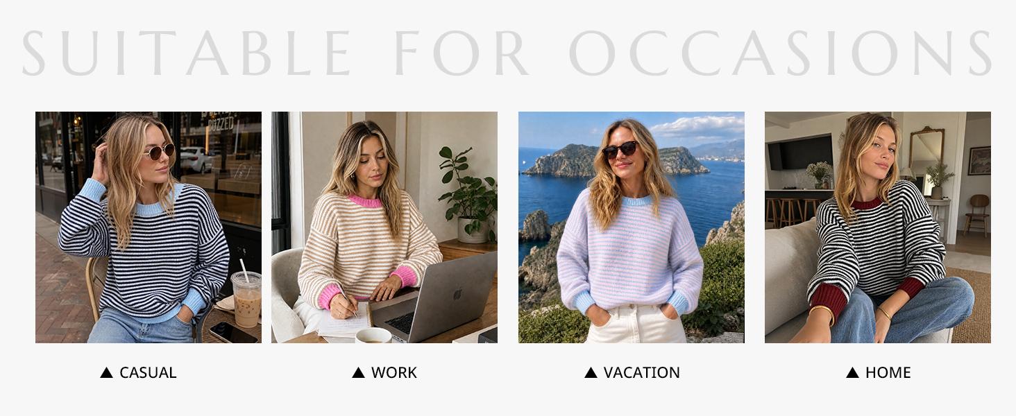 Cicy Bell Womens Striped Sweater Casual Loose Fit Color Block Knit Pullover Sweaters Crewneck Long Sleeve Tops Cicy Bell Womens Striped Sweater Casual Loose Fit Color Block Knit Pullover Sweaters Crewneck Long Sleeve Tops