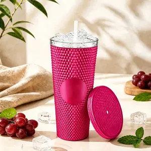 POV: You finally find a cup that won't slip out of your hand  Studded Tumbler with Lid & Straw - Reusable Iced Coffee Cup, Perfect for On-the-Go & Travel