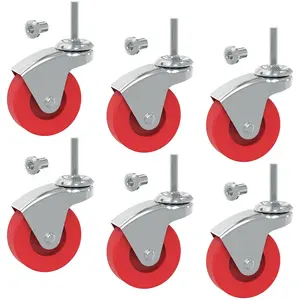 BIG RED 2.5 Inch Stem Caster Wheels Set of 6,Heavy Duty 360 Degree Swivel Stem Casters for Creeper Service Utility Cart Stool Post Mount,Atr6551-6Pb BIG RED
