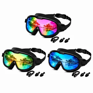 3/2 Pack Adult Swim Goggles, Wide View Anti-Fog UV Protection Swimming Goggles for Men Women, No Leak Soft Silicone Swim Glasses with Quick Release Clasp, Adjustable Strap, Ear Plugs, Nose Clip & Case