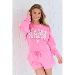 Mama Block Floral Pink Cropped Graphic Sweatshirt