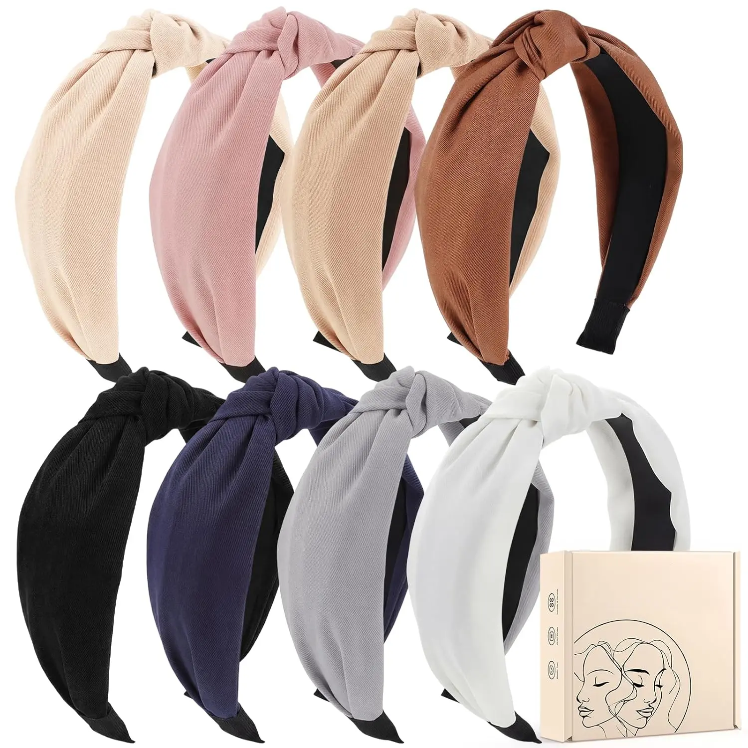Mom's 8Pcs Wide Band Fabric Headbands - Fashion Knotted High-Quality Items in Brown, Black, Navy Blue, Khaki, Gray, Pink, Beige, Universal Size Baby & Maternity Accessories, Everyday Use, Reliable Service, Easy Support, Fast Shipping, One Size