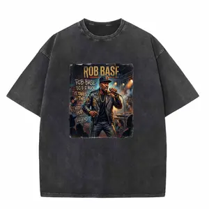 Women's Rob Base Tribute Vintage Washed Oversized Cotton Shortsleeve Graphic T-Shirt - Golden Streetwear Garment, Casual Everyday Fabric Top