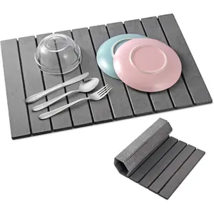 Stone Drying Mat for Kitchen Counter Large, Foldable Quick Dry Diatomaceous Earth Mat for Dishes Bottles Cups, Absorbent Collapsible Stone Dish Drying Mat for Countertop Bathroom 23" x 15.3"