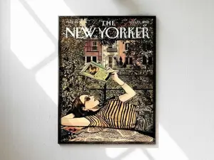 (No Frame) The New Yorker Cover Poster, August 22 2022 Poster, Vintage Magazine Cover Wall Art, Woman Reading Illustration, Literary Decor