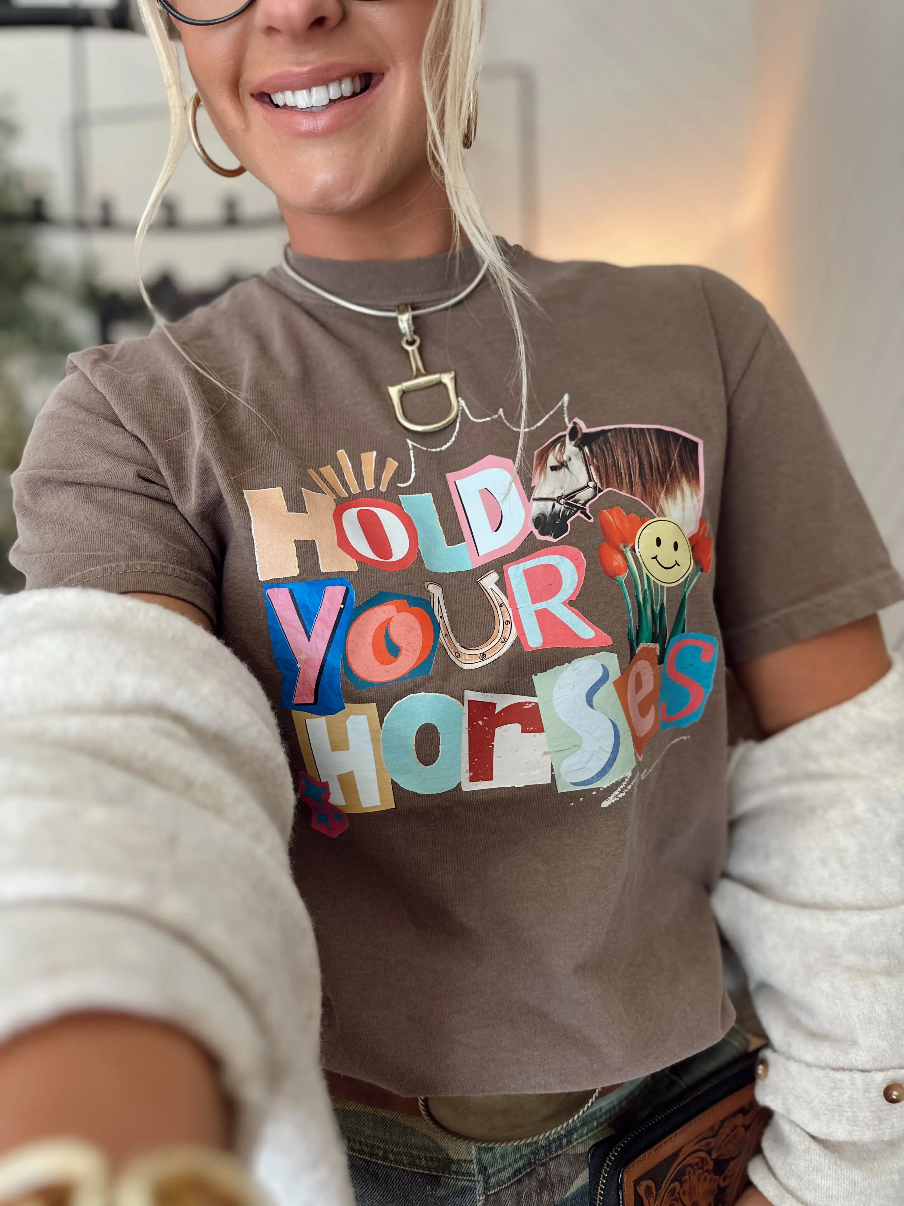 Comfort Colors ETTA OG Hold Your Horses Cowboy Cowgirl Graphic Tee - Ivory Mother Day Mom Gift