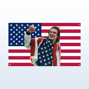 Jack Hughes Golden Goal Tapestry, USA Hockey Champion Tapestry, Patriotic Sports Wall Decor, Chipped Teeth Victory Photo Banner, Legendary Olympic Moment Dorm Flag, USA Sports Fan Gift