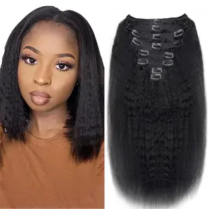 GK 18 Inch Clip in Human Hair Extensions 100g 8Pcs with 18Clips Clip in Extensions for Black Women Natural Black Brazilian Human Hair Double Weft Kinky Straight Clip Ins（1B Color）