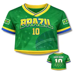 Brazil Soccer Crop Top Jersey Custom Name Number Women Mesh Football Fan Shirt