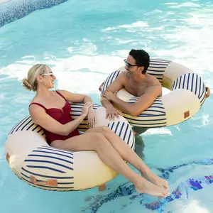 Lux Inflatable Ring Pool Float with fabric cover and included air pump