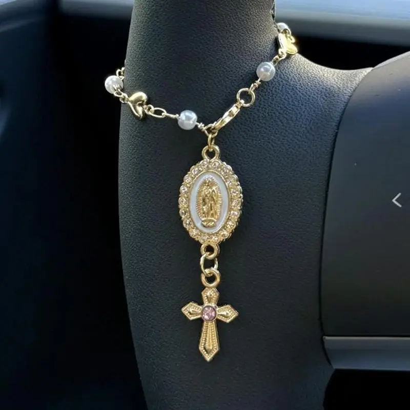 1pc Heart Steering Wheel Rosary Charm Accessory, Rosary Car Charm Accessory, Girly Car Accessories, Car Accessories Cute, Car Interior Accessory, Car Charms, Car Decor, Valentine's Day Gifts, Car Interior Decoration