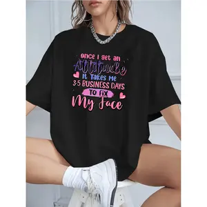 Women's Cotton T-Shirt with Attitude Print Once I Get an Attitude It Takes Me 3-5 Business s to Fix My Face Casual Loose Fit Short Sleeve Graphic Tees for Daily Wear walk by faith tee Unisex of Horror Movie Sweatshirt Sweetheart and Crew Neck T-Shirts
