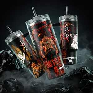 Postgas D.Ace Fire Fist One P 40 oz Tumbler Mera Mera no Mi Devil Power Flame Graphic Design Vacuum Insulated Travel Mug with Handle 18/8 Steel Keeps Drinks Cold 12H+ Hot 6H Anime Manga Merch Cosplayers Straw Hat Fans Gift for Lovers