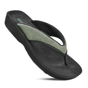 AEROTHOTIC – Strait Flip Flops for Women - Synthetic Leather - Padded Straps with Soft Thong - Non-Slip Sole
